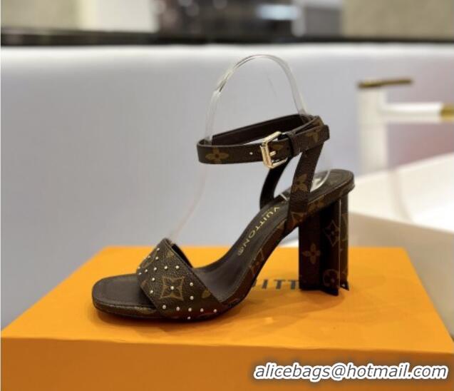 Purchase Louis Vuitton Heel Sandals 8cm in Monogram Canvas and Leather with Studs Dark Brown 0320094