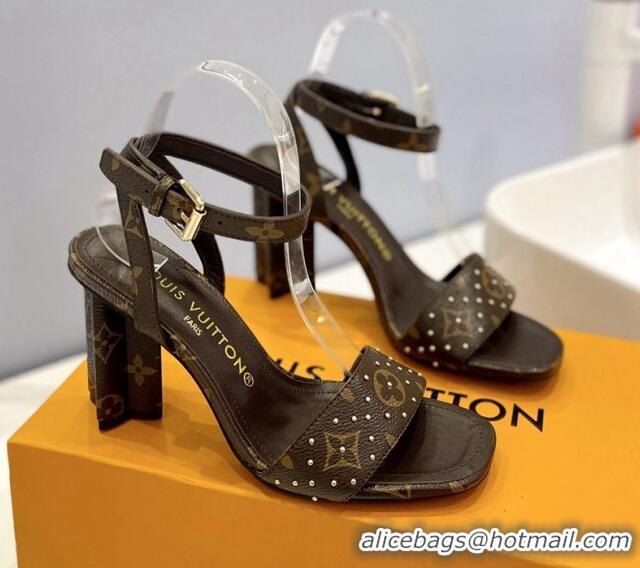 Purchase Louis Vuitton Heel Sandals 8cm in Monogram Canvas and Leather with Studs Dark Brown 0320094