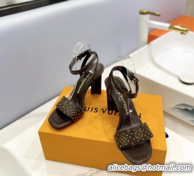 Purchase Louis Vuitton Heel Sandals 8cm in Monogram Canvas and Leather with Studs Dark Brown 0320094