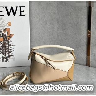 Unique Grade Loewe Mini Puzzle bag in Classic Calfskin 0202 White/Nude/Light Brown 2024