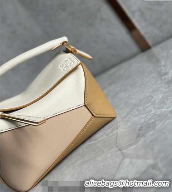 Unique Grade Loewe Mini Puzzle bag in Classic Calfskin 0202 White/Nude/Light Brown 2024