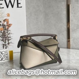 Super Quality Loewe Mini Puzzle bag in Classic Calfskin 0202 Beige/Green 2024