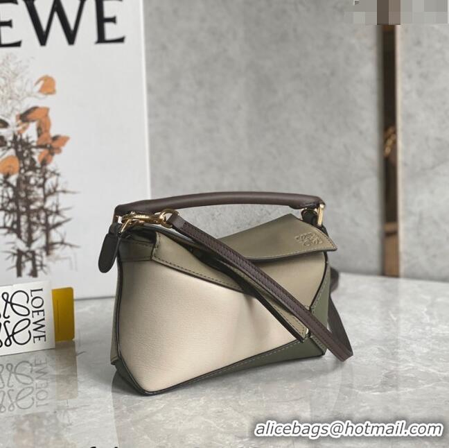 Super Quality Loewe Mini Puzzle bag in Classic Calfskin 0202 Beige/Green 2024