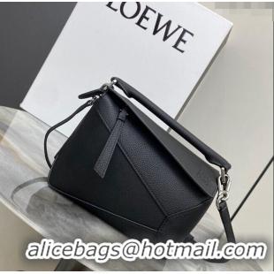 New Design Loewe Mini Puzzle Edge bag in Litchi-Grained Calfskin 0202 Black 2024