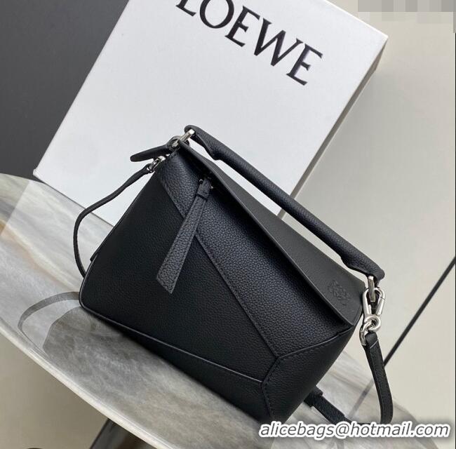 New Design Loewe Mini Puzzle Edge bag in Litchi-Grained Calfskin 0202 Black 2024