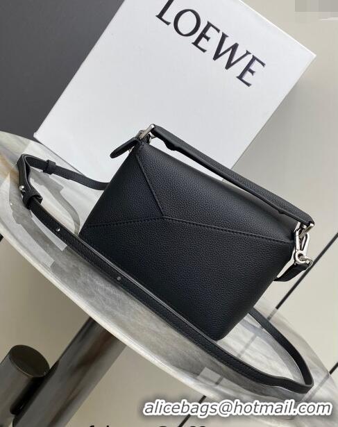 New Design Loewe Mini Puzzle Edge bag in Litchi-Grained Calfskin 0202 Black 2024