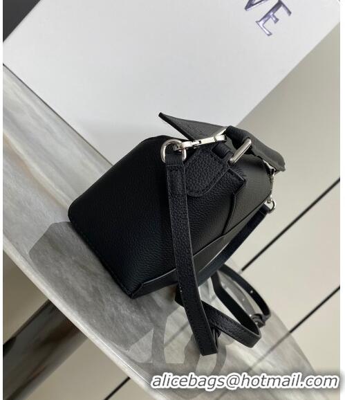 New Design Loewe Mini Puzzle Edge bag in Litchi-Grained Calfskin 0202 Black 2024