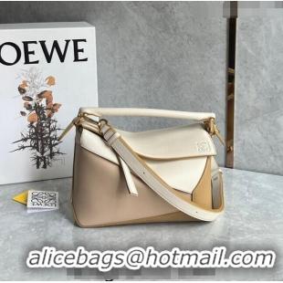 Good Quality Loewe Small Puzzle Edge bag in Classic Calfskin 0202 Nude/White/Light Brown 2024