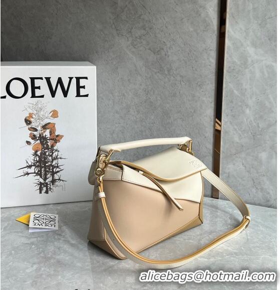 Good Quality Loewe Small Puzzle Edge bag in Classic Calfskin 0202 Nude/White/Light Brown 2024