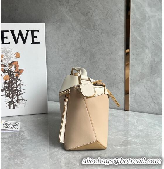 Good Quality Loewe Small Puzzle Edge bag in Classic Calfskin 0202 Nude/White/Light Brown 2024