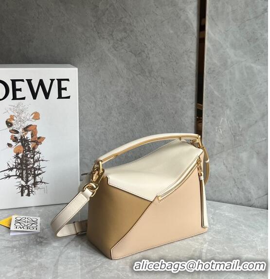 Good Quality Loewe Small Puzzle Edge bag in Classic Calfskin 0202 Nude/White/Light Brown 2024