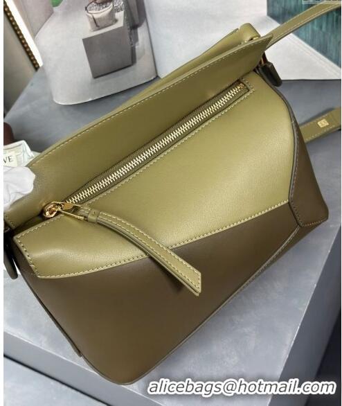 New Fashion Loewe Small Puzzle Edge bag in Classic Calfskin 0202 Khaki/Olive Green 2024