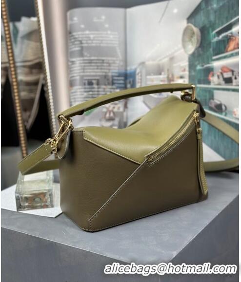 New Fashion Loewe Small Puzzle Edge bag in Classic Calfskin 0202 Khaki/Olive Green 2024