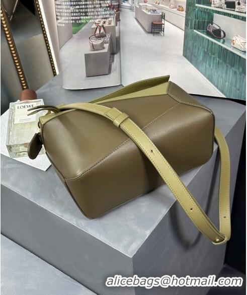 New Fashion Loewe Small Puzzle Edge bag in Classic Calfskin 0202 Khaki/Olive Green 2024