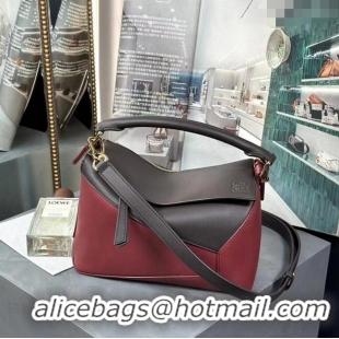 Grade Fashion Loewe Small Puzzle Edge bag in Classic Calfskin 0202 Burgundy/Chocolate Brown 2024