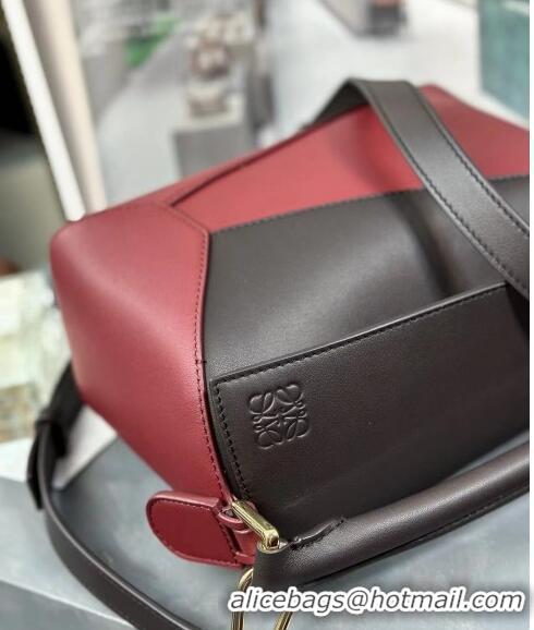 Grade Fashion Loewe Small Puzzle Edge bag in Classic Calfskin 0202 Burgundy/Chocolate Brown 2024