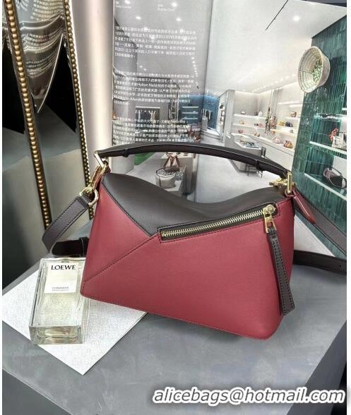 Grade Fashion Loewe Small Puzzle Edge bag in Classic Calfskin 0202 Burgundy/Chocolate Brown 2024