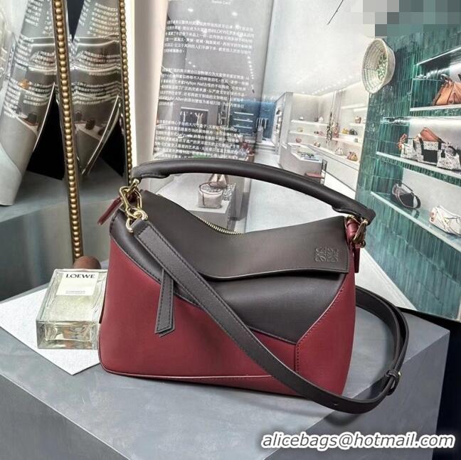 Grade Fashion Loewe Small Puzzle Edge bag in Classic Calfskin 0202 Burgundy/Chocolate Brown 2024