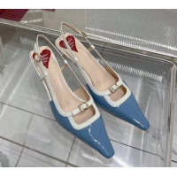 Perfect Roger Vivier Mini Buckle Slingback Pumps 6cm in Patent Leather Blue 0124101