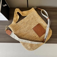 Best Price Loewe Mini Slit Tote bag in striped raffia straw and calfskin 101131 Beige 2023