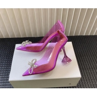 Luxury Amina Muaddi Rosie Glass PVC Pumps 9.5cm with Crystals Bow Purple 124070