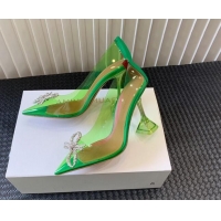 Grade Quality Amina Muaddi Rosie Glass PVC Pumps 9.5cm with Crystals Bow Green 124077