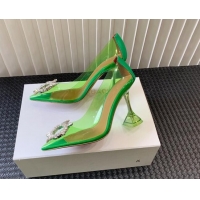 Top Grade Amina Muaddi Begum Glass PVC Pumps 9.5cm with Crystals Circle Green 0124081