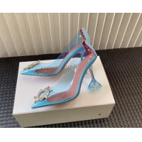 Best Grade Amina Muaddi Begum Glass PVC Pumps 9.5cm with Crystals Circle Light Blue 0124080