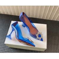 Charming Amina Muaddi Begum Glass PVC Pumps 9.5cm with Crystals Circle Royal Blue 0124086