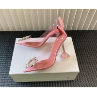 Luxurious Amina Muaddi Begum Glass PVC Pumps 9.5cm with Crystals Circle Light Pink 124087