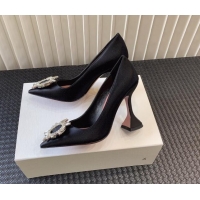 Low Cost Amina Muaddi Begum Glass Satin Pumps 9.5cm with Crystals Circle Black 0124094