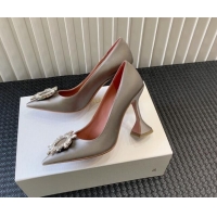 Pretty Style Amina Muaddi Begum Glass Satin Pumps 9.5cm with Crystals Circle Grey 0124096