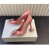 Low Cost Amina Muaddi Begum Glass Satin Pumps 9.5cm with Crystals Circle Pink 124098