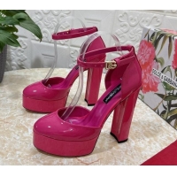 Charming Dolce & Gabbana DG Strap Platform Pumps 15cm in Patent Leather Pink 0126033