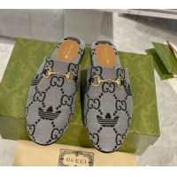 Perfect Adidas x Gucci GG Canvas Flat Mules with Horsebit Grey 127056