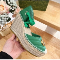 Best Price Gucci Chevron Leather Wedge Platform Espadrilles 10cm with Lace Green 0125093