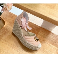 Grade Quality Gucci Chevron Patent Leather Wedge Platform Espadrilles 10cm with Lace Light Pink 0125098