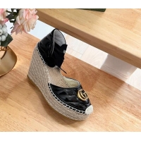 Low Price Gucci Chevron Patent Leather Wedge Platform Espadrilles 10cm with Lace Black 0125100