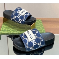 Top Grade Gucci GG Flat Slide Sandals Navy Blue 127037