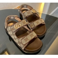 Best Grade Gucci Double G Canvas Flat Sandals Beige/Brown 127038