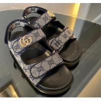 Good Looking Gucci Double G Canvas Flat Sandals Grey/Blue 127039