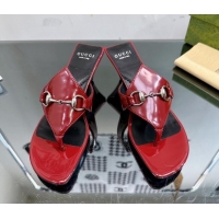 Top Grade Gucci Horsebit Heel Thong Slide Sandals 4.5cm in Shiny Leather Red 0127051