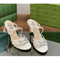 Luxurious Gucci Horsebit Leather Sandals 8.5cm with Crystals White 0127068