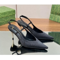 Best Price Gucci Satin Slingback Pumps 8.5cm with Crystals Black 0127069