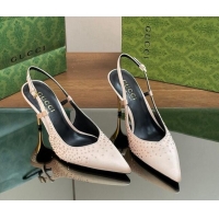 Purchase Gucci Satin Slingback Pumps 8.5cm with Crystals Pale Pink 127070