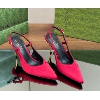 Popular Style Gucci Satin Slingback Pumps 8.5cm with Crystals Red 127071