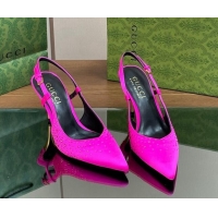 Perfect Gucci Satin Slingback Pumps 8.5cm with Crystals Purple 127072