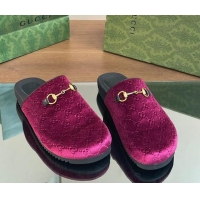 Good Product Gucci GG Velvet Mules with Horsebit Purple 127076