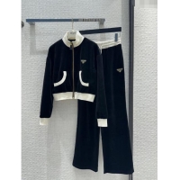 Spot Bulk Prada Velvet Jacket and Pants P022722 Black 2024