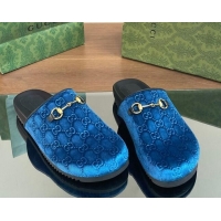 Good Product Gucci GG Velvet Mules with Horsebit Blue 127078